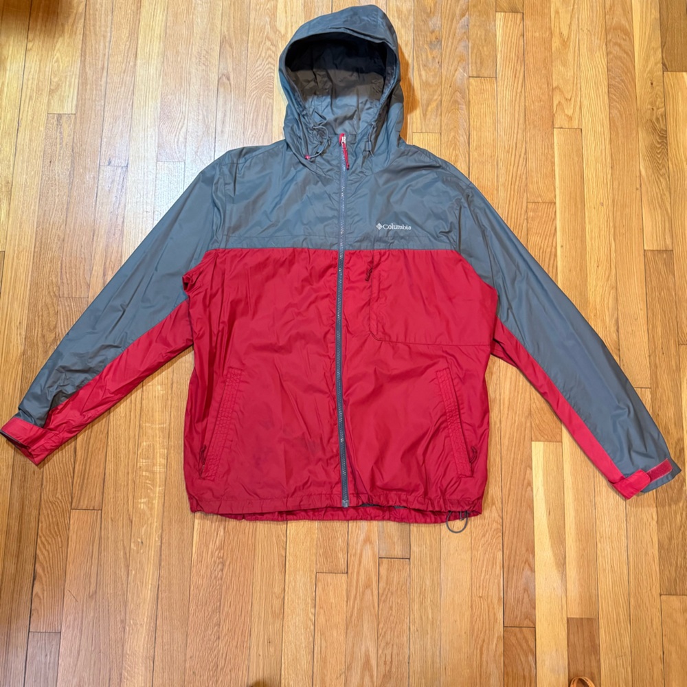 Mens (L) Columbia Windbreaker Red and Gray